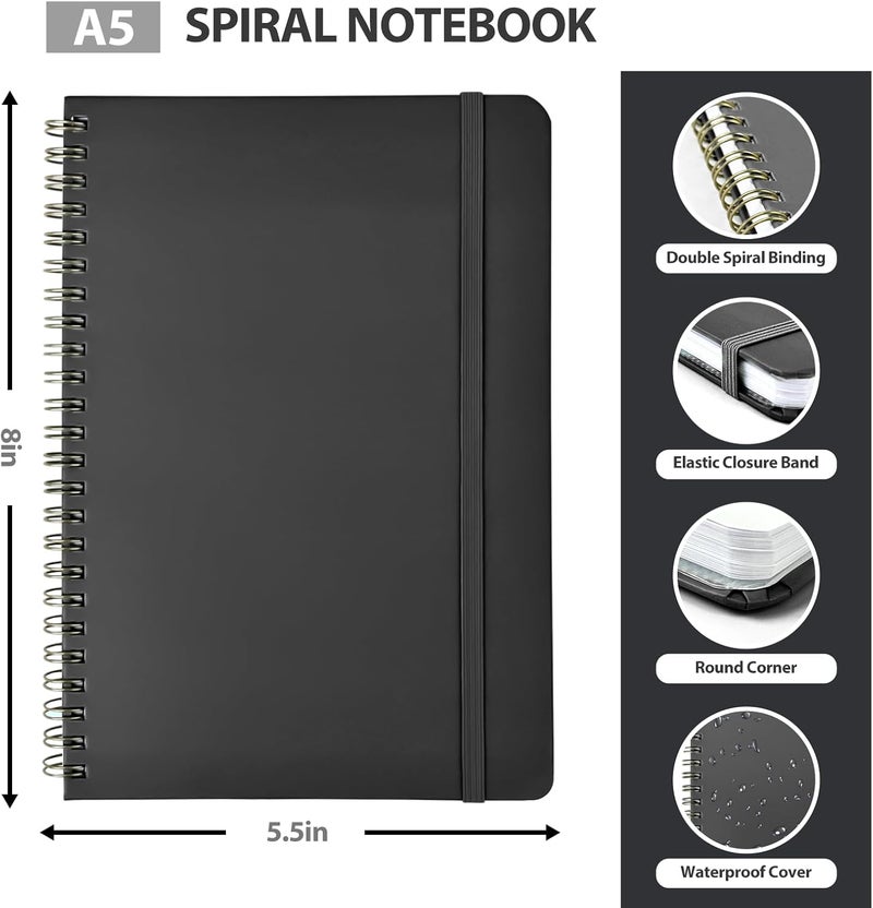 VALOME Journaling Notebooks, A5 Lined Spiral Notebook for Women & Men, 146 Pages College Ruled Hardcover Note Book for Work, Note Taking, Journaling, School, Writing (BLACK) - Image 3